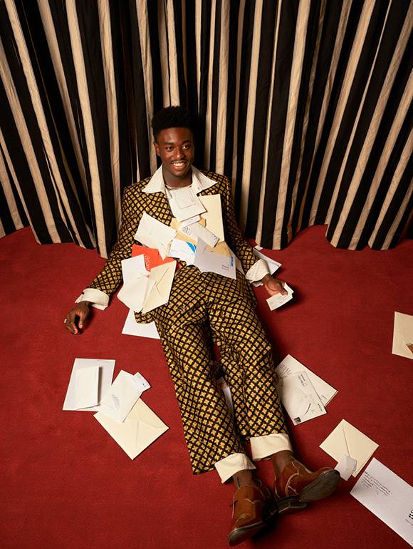 Person with greeting cards